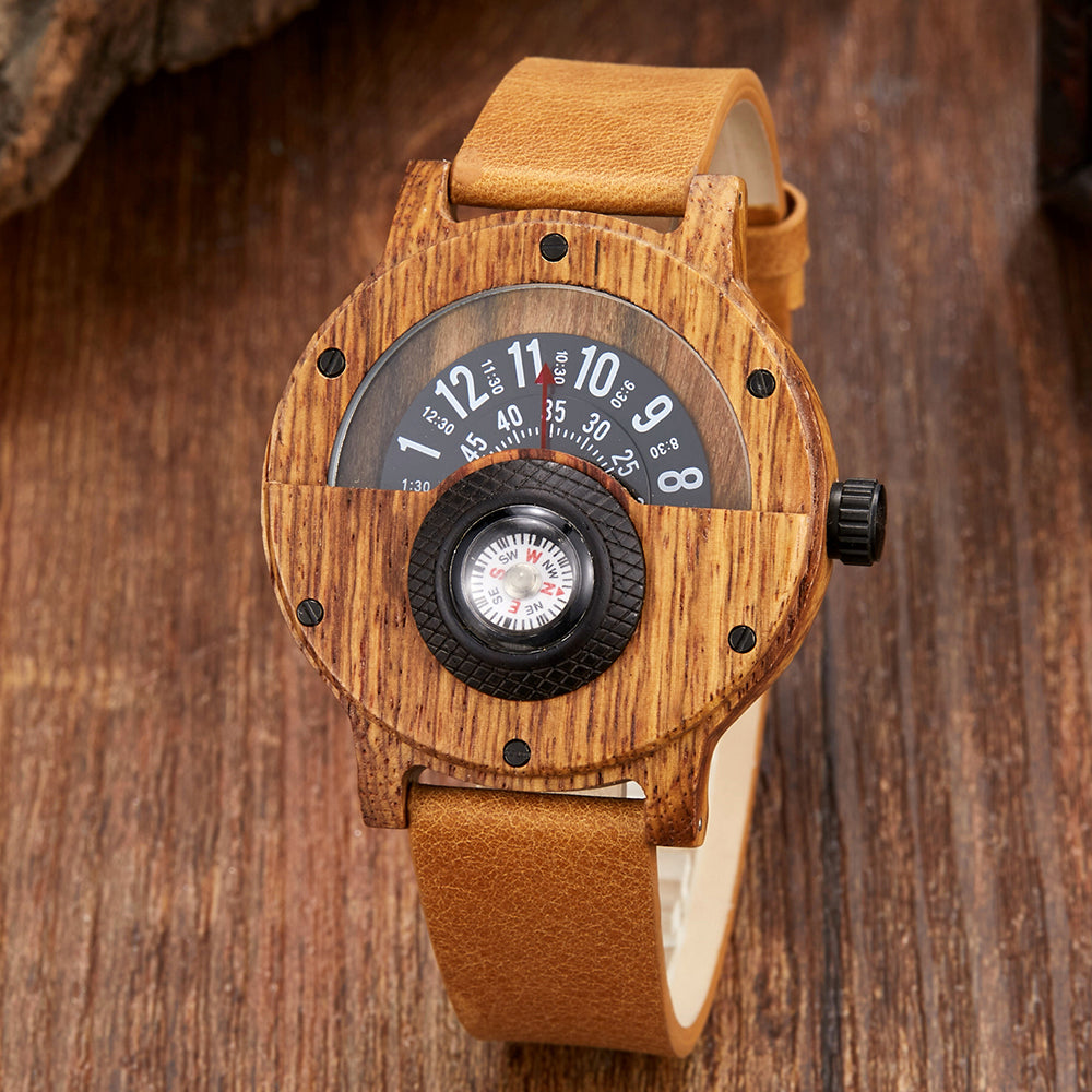 Reloj de Madera Artesanal para Hombre con Brujula