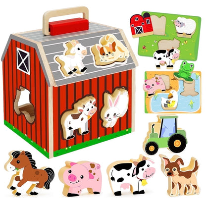 Set de Animales de Granja de Madera Montessori