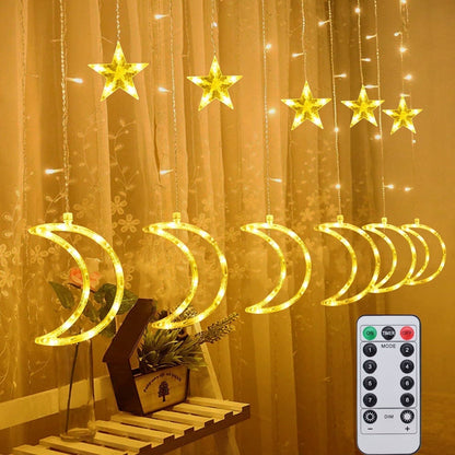 Cortina de Luces LED con Estrellas y Lunas para Decoración