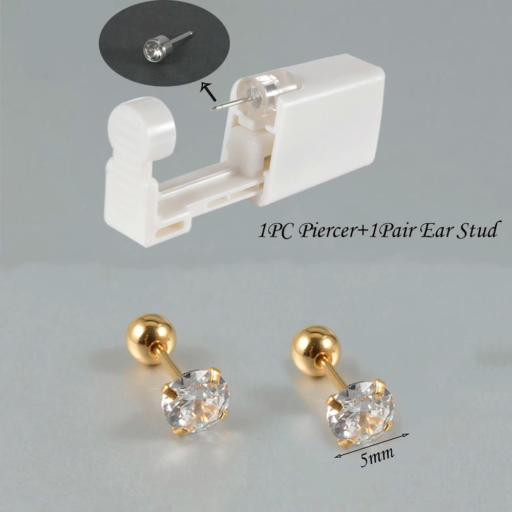 Kit de Piercing de Oreja Desechable Estéril - Circonita Redonda