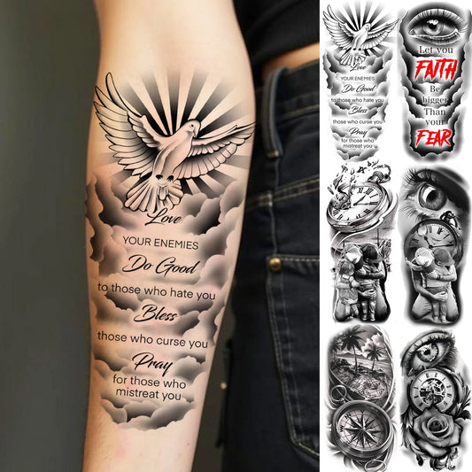 Set de Tatuajes Temporales - Diseños de Fe y Familia, Resistentes al Agua