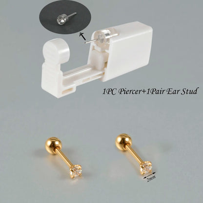Kit de Piercing de Oreja Desechable Estéril - Circonita Redonda