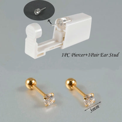 Kit de Piercing de Oreja Desechable Estéril - Circonita Redonda