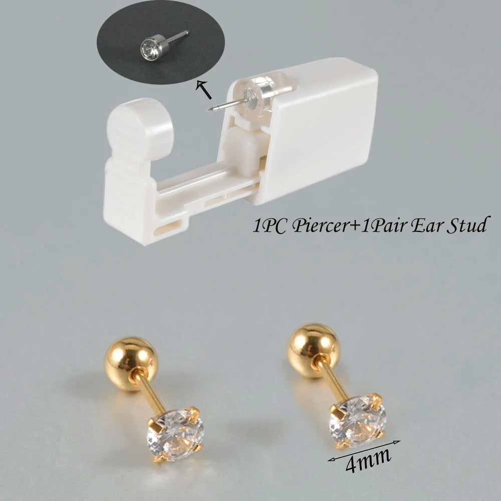 Kit de Piercing de Oreja Desechable Estéril - Circonita Redonda