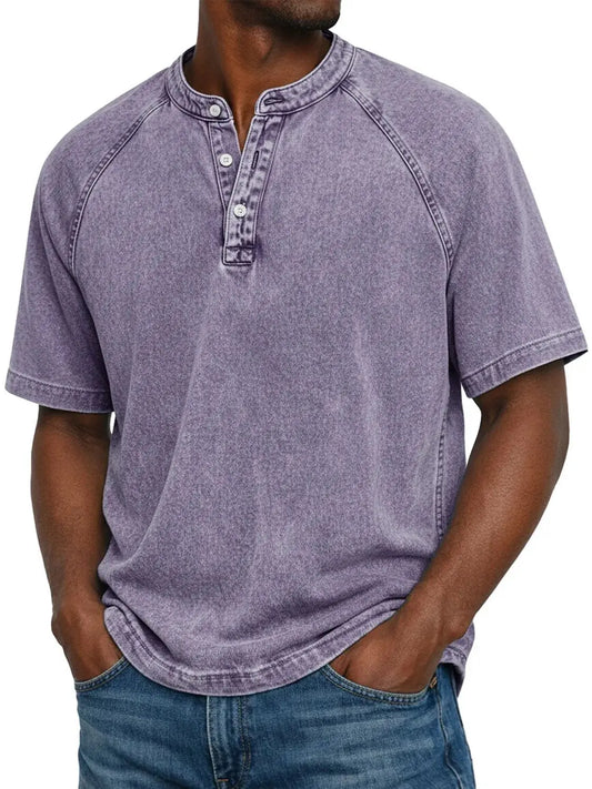 Camiseta Cuello Henley Efecto Desgastado Vintage