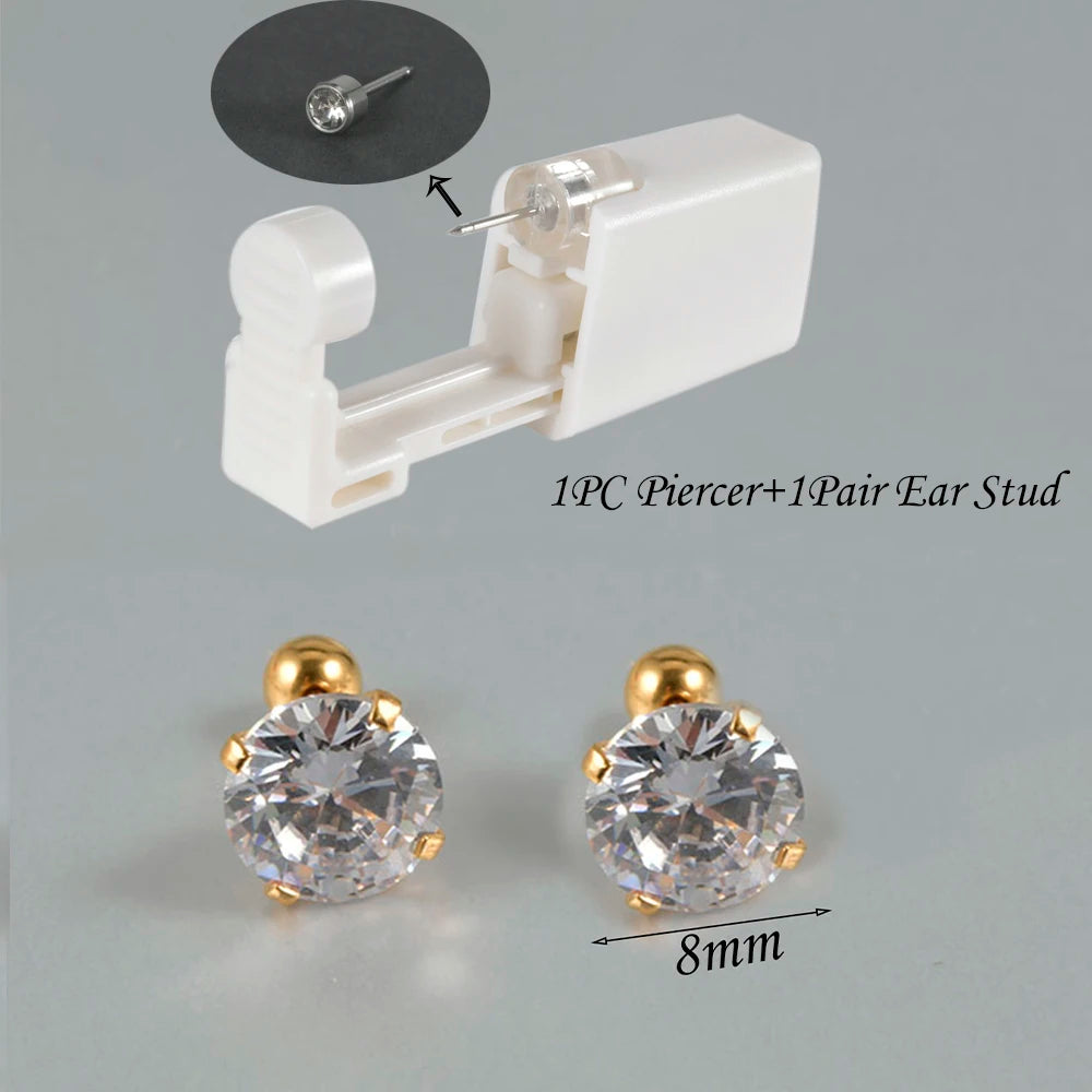 Kit de Piercing de Oreja Desechable Estéril - Circonita Redonda
