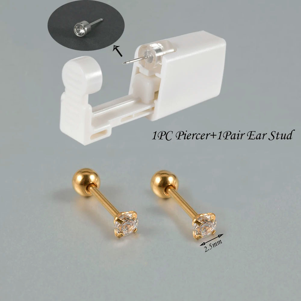 Kit de Piercing de Oreja Desechable Estéril - Circonita Redonda