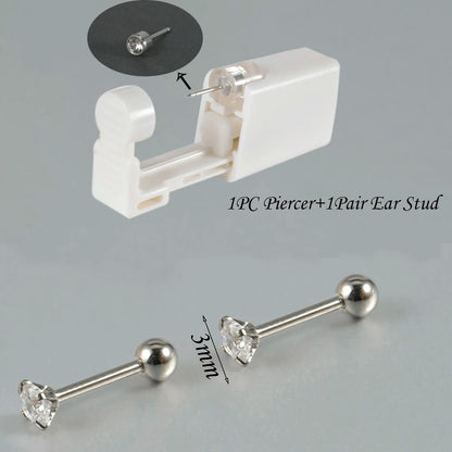 Kit de Piercing de Oreja Desechable Estéril - Circonita Redonda