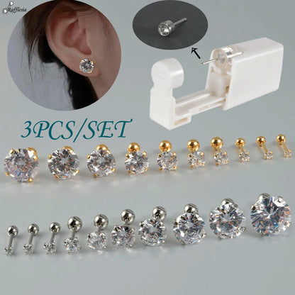 Kit de Piercing de Oreja Desechable Estéril - Circonita Redonda