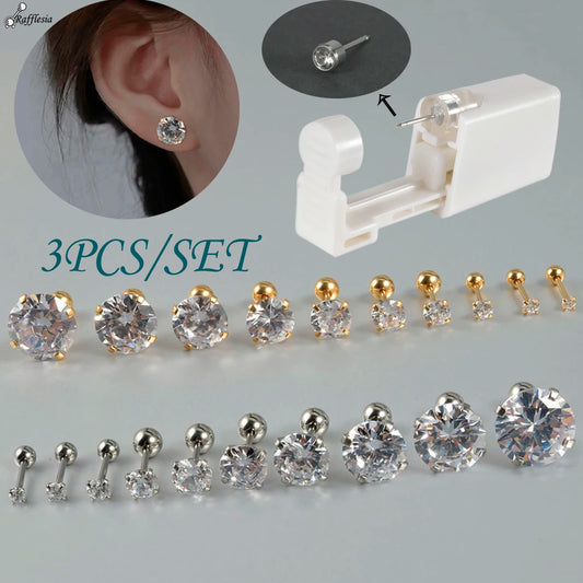 Kit de Piercing de Oreja Desechable Estéril - Circonita Redonda