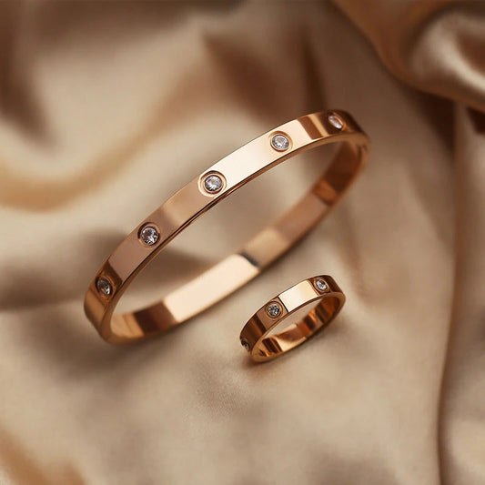 Set de pulsera y anillo de cristal para mujer