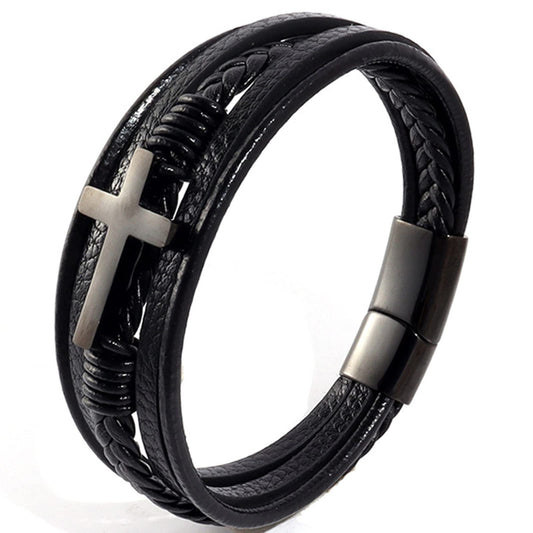 Brazalete de Cuero Trenzado con Cierre Magnetico