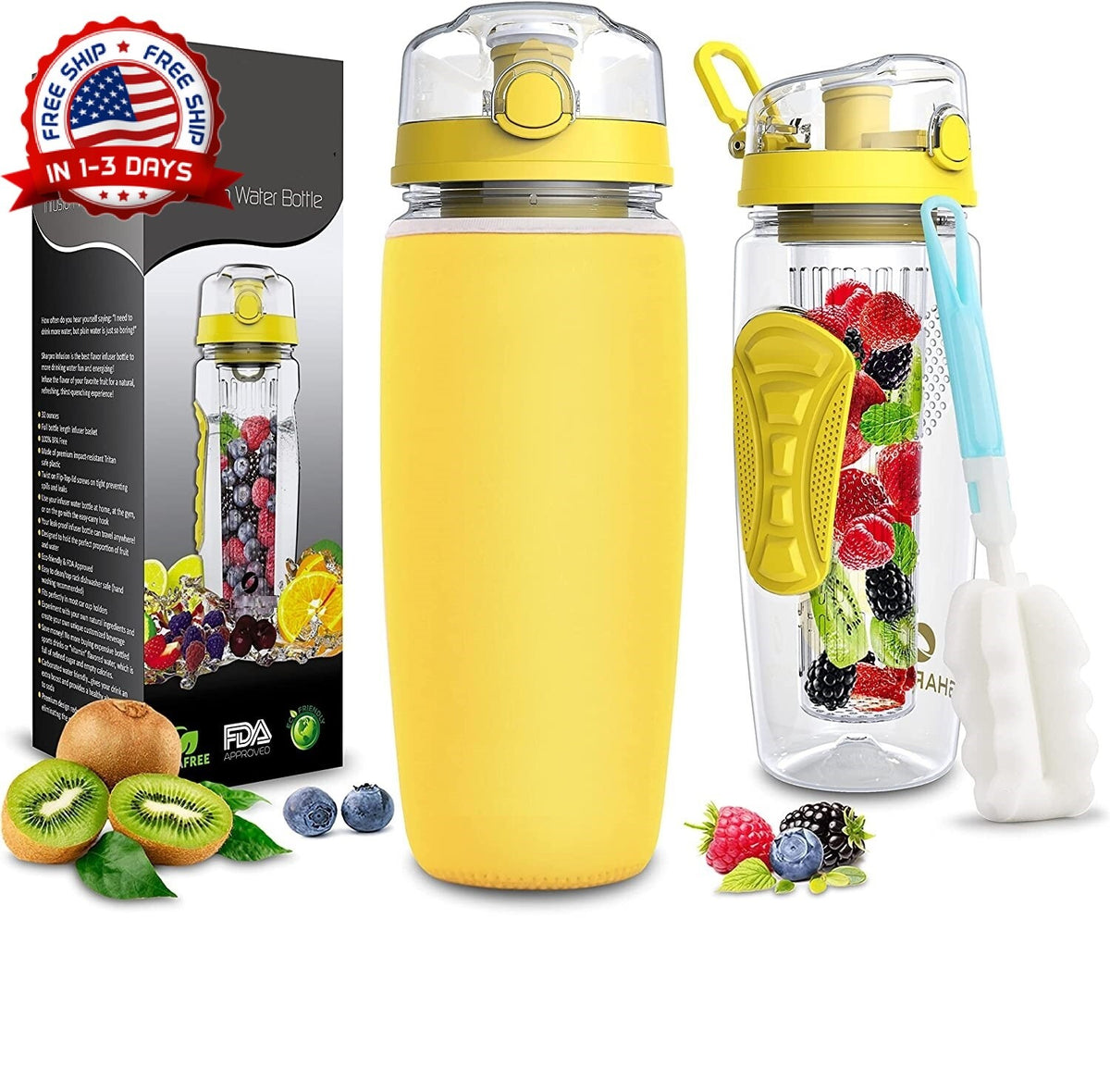 Botella de Agua Deportiva con Infusor de Frutas 32oz