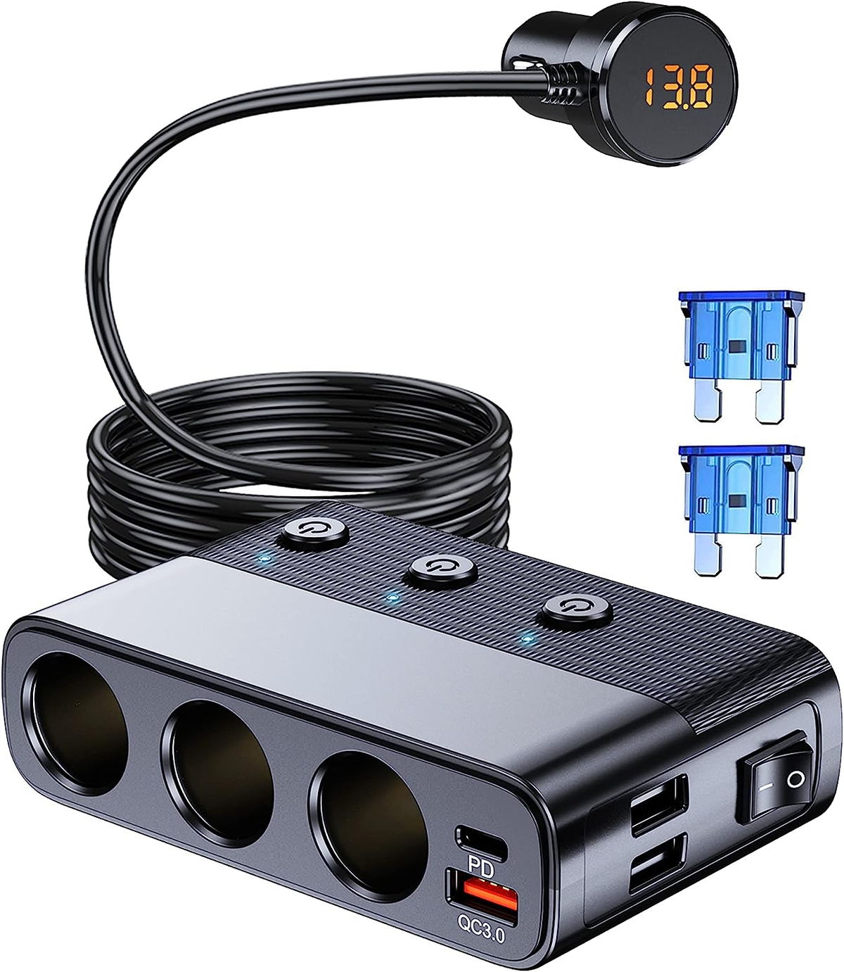 Divisor de Mechero 3 Enchufes con Puerto USB para Coche