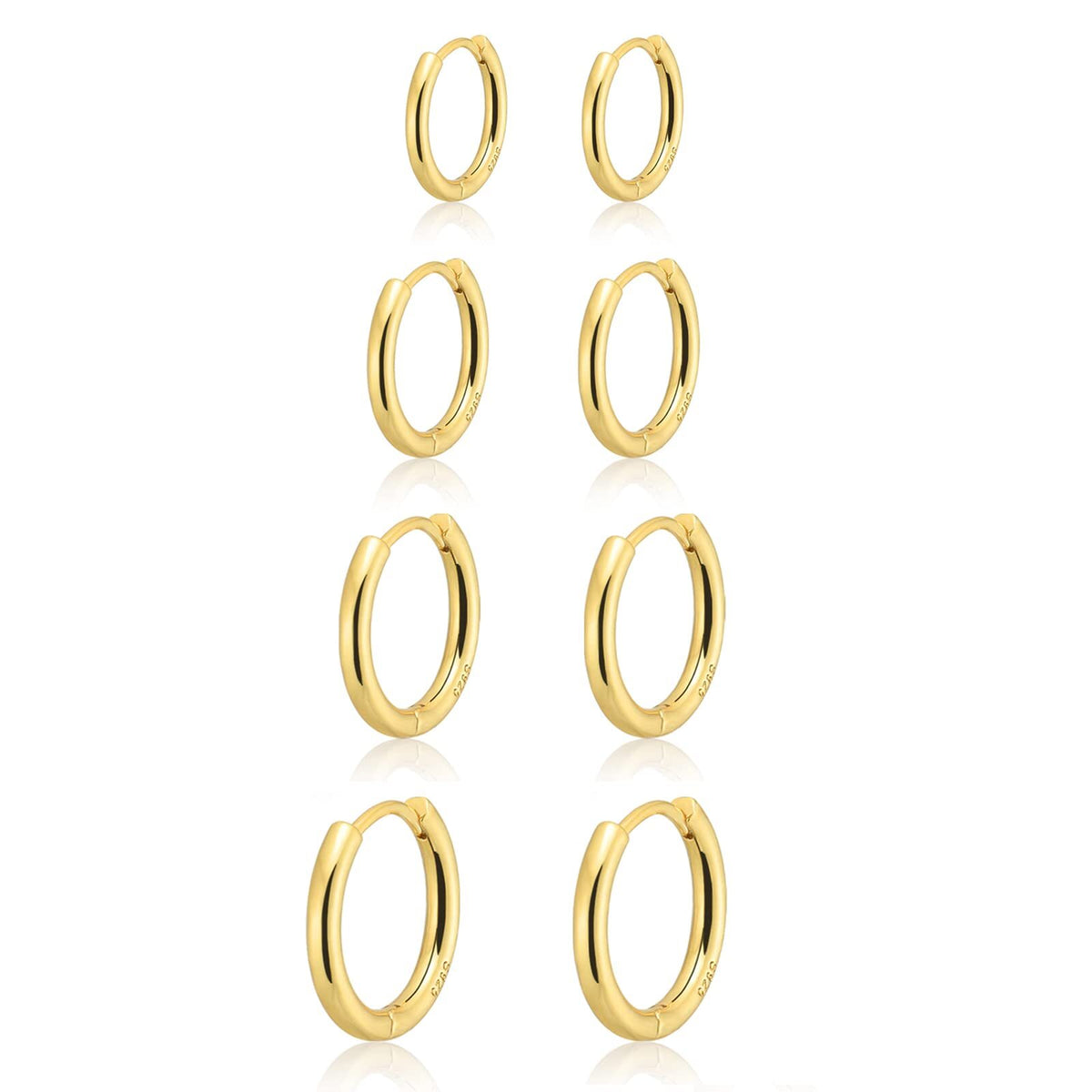 Set de 4 Pares de Aros Huggie Chapados en Oro