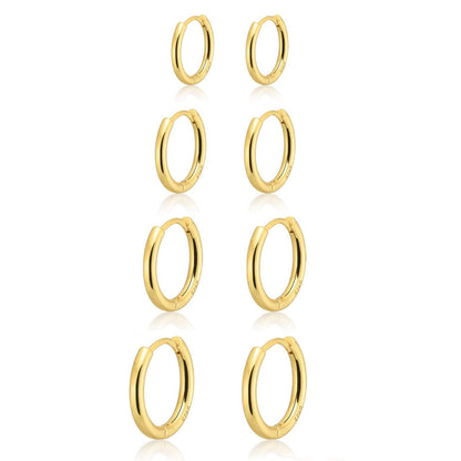 Set de 4 Pares de Aros Huggie Chapados en Oro