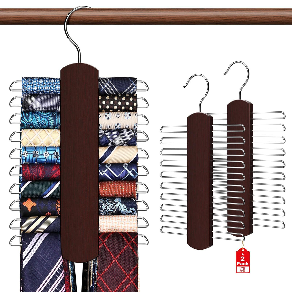 Set de 2 Organizadores de Madera para Corbatas y Cinturones