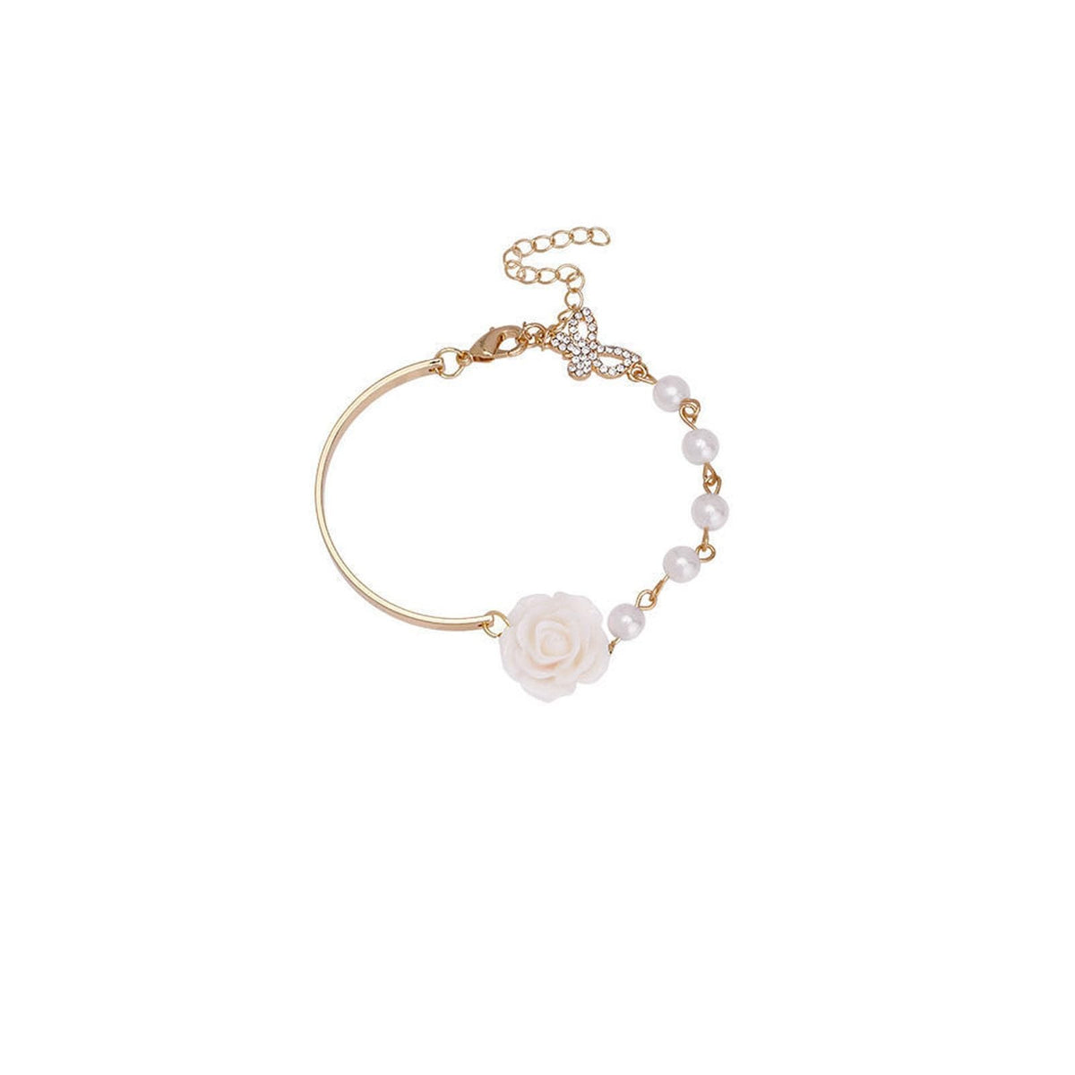 Pulsera de Cadena con Cuentas de Mariposa y Perla Dorada