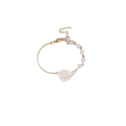 Pulsera de Cadena con Cuentas de Mariposa y Perla Dorada
